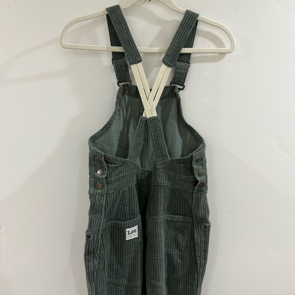 FREE PEOPLE x LEE Vintage Corduroy Flare Overalls in Greyed Olive - Picture 10 of 14